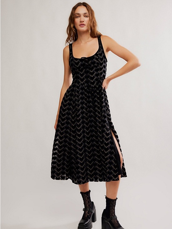 Free People Dresses & Skirts - Free People Black Velvet Chevron Midi Dress